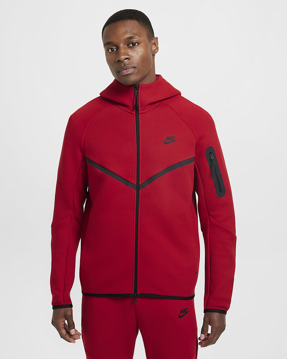Nike Tech Windrunner Hoodie mit durchgehendem Reißverschluss (Herren) - Gym Red/Schwarz