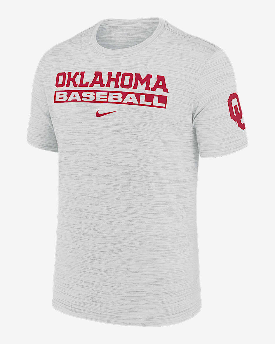 Playera universitaria Nike Dri-FIT para hombre Oklahoma Sooners Velocity Baseball Wordmark Stack - Blanco