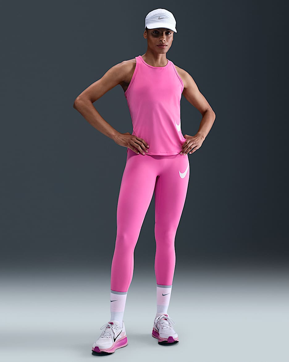 Legging de running 7/8 taille haute Nike Tempo Swoosh Run pour femme - Playful Pink/Noir/Blanc