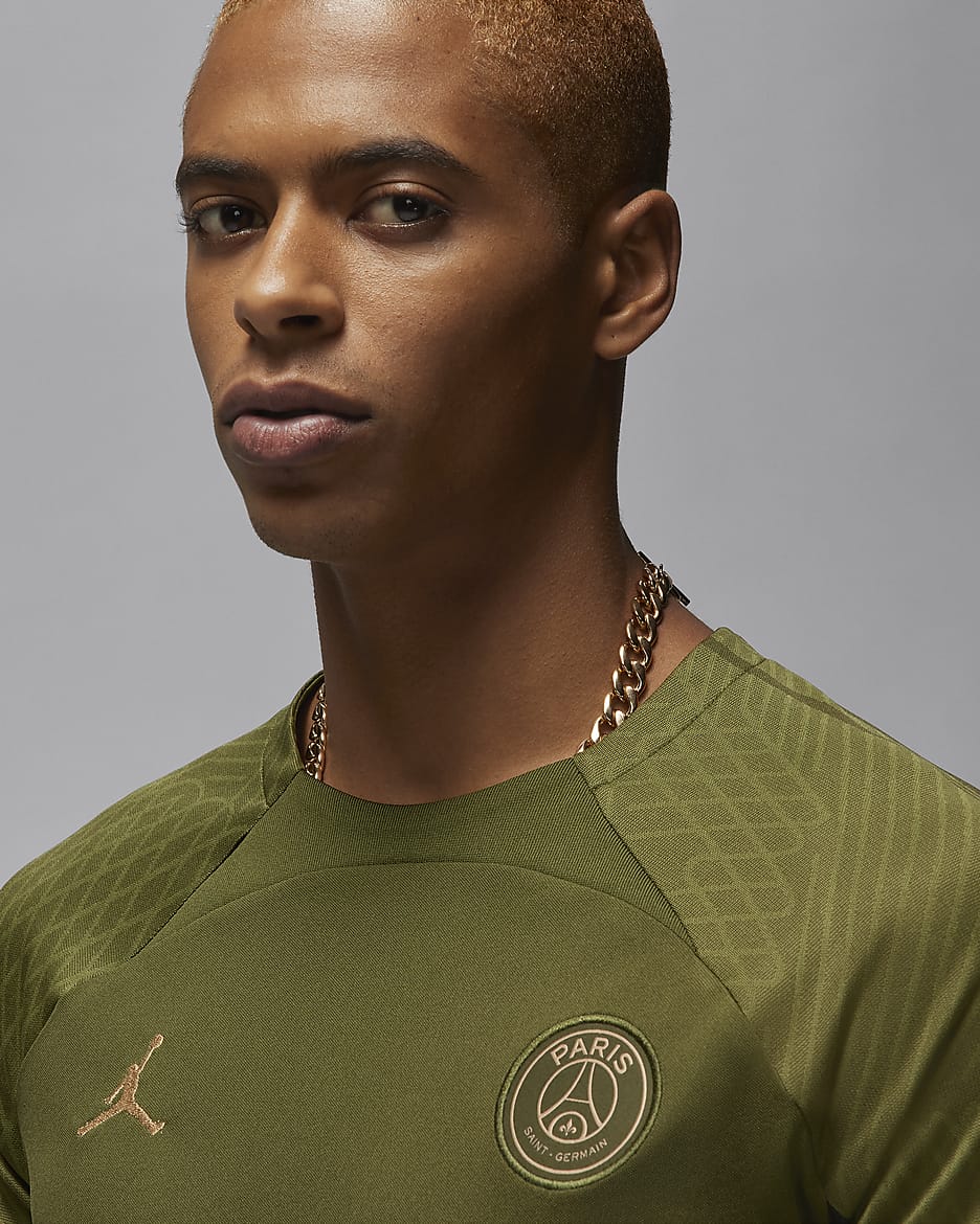 Paris Saint-Germain Strike Fourth Men's Jordan Dri-FIT Football Knit Top - Rough Green/Rough Green/Dark Obsidian/Hemp