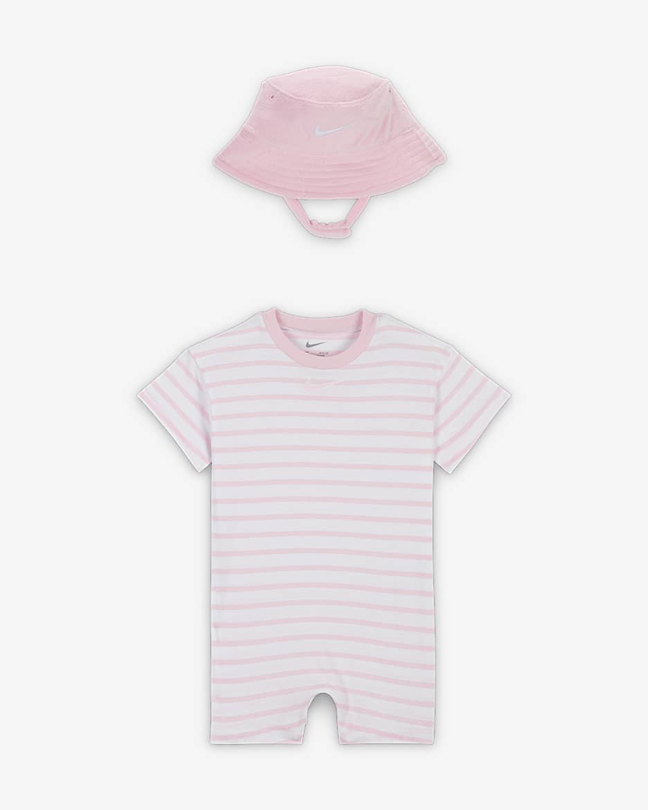 Nike Baby (12-24M) Short Sleeve Romper with Bucket Hat - Pink Foam