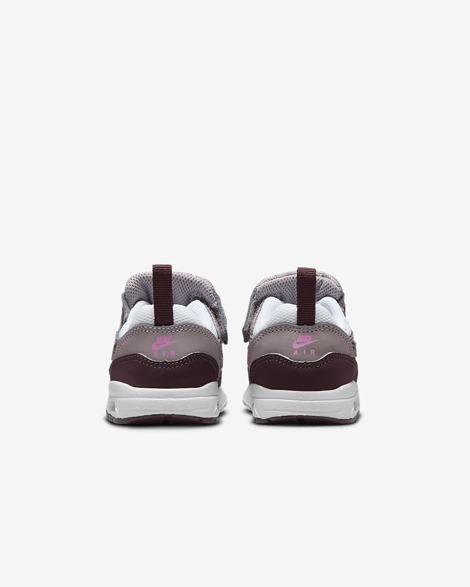 Air Max 1 EasyOn schoenen voor baby's/peuters - Wit/Light Violet Ore/Playful Pink/Burgundy Crush