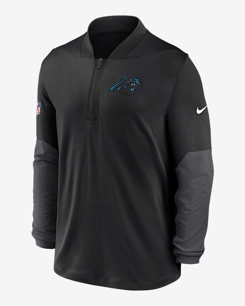 Playera Nike Dri-FIT de la NFL de medio cierre para hombre Carolina Panthers Feel The Pressure - Negro