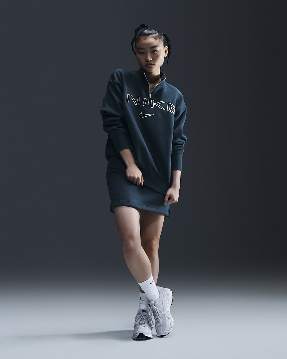 Nike Sportswear Phoenix Fleece Women's Oversized 1/4-Zip Logo Top - Armoury Navy/Photon Dust/Black