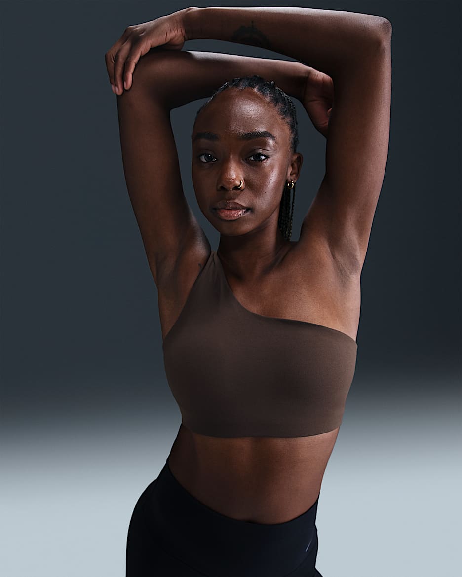 Bra deportivo de baja sujeción con almohadillas para mujer Nike Zenvy Asymmetrical - Marrón barroco/Blanco