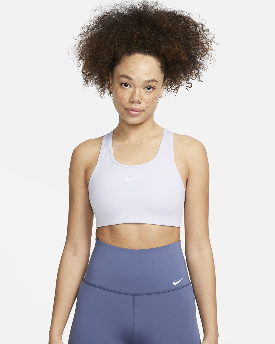 Nike Swoosh 女款中度支撐型一片式襯墊運動內衣 - Oxygen Purple/白色