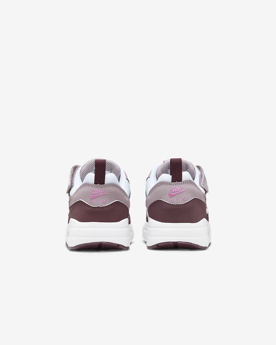 Nike Air Max 1 EasyOn Younger Kids' Shoes - White/Light Violet Ore/Playful Pink/Burgundy Crush