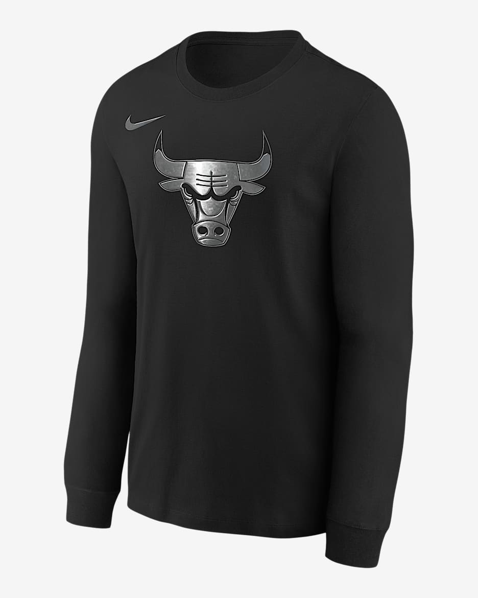 Playera de manga larga Nike de la NBA de corte cuadrado para niños talla grande Chicago Bulls Courtside - Negro