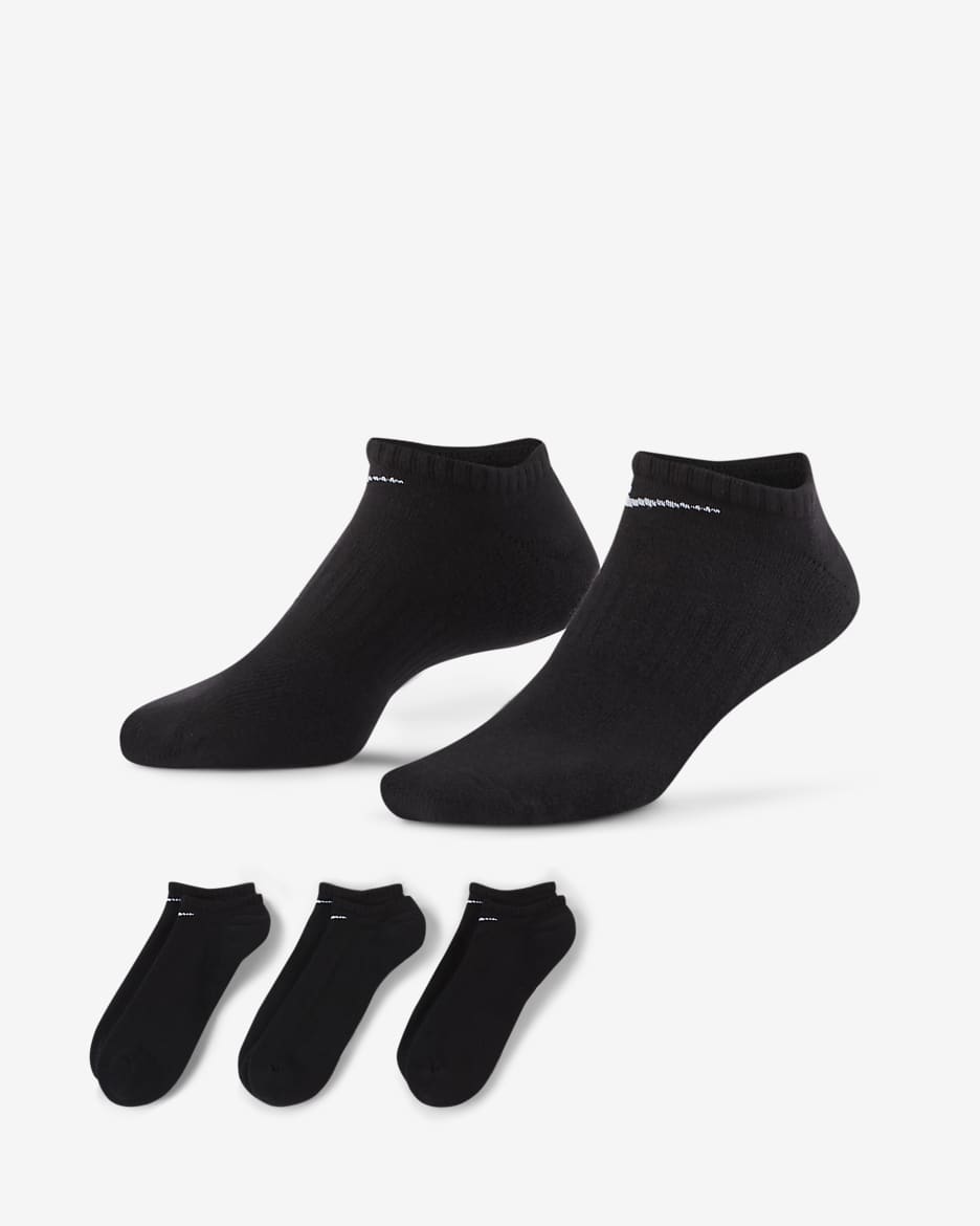 Nike Everyday Cushioned Calcetines cortos de entrenamiento (3 pares) - Negro/Blanco