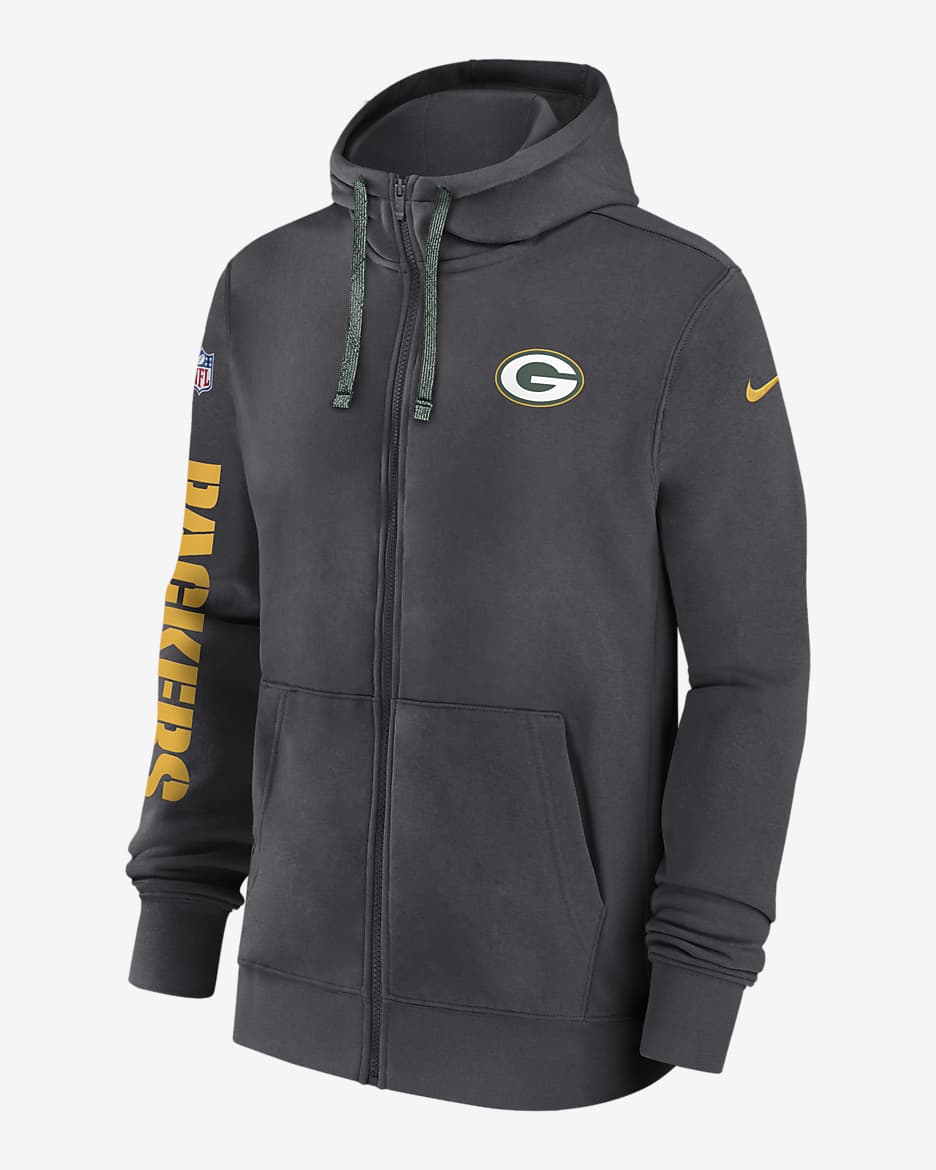 Green Bay Packers Sideline Team Issue Club Men's Nike Full Zip Hoodie - Anthracite