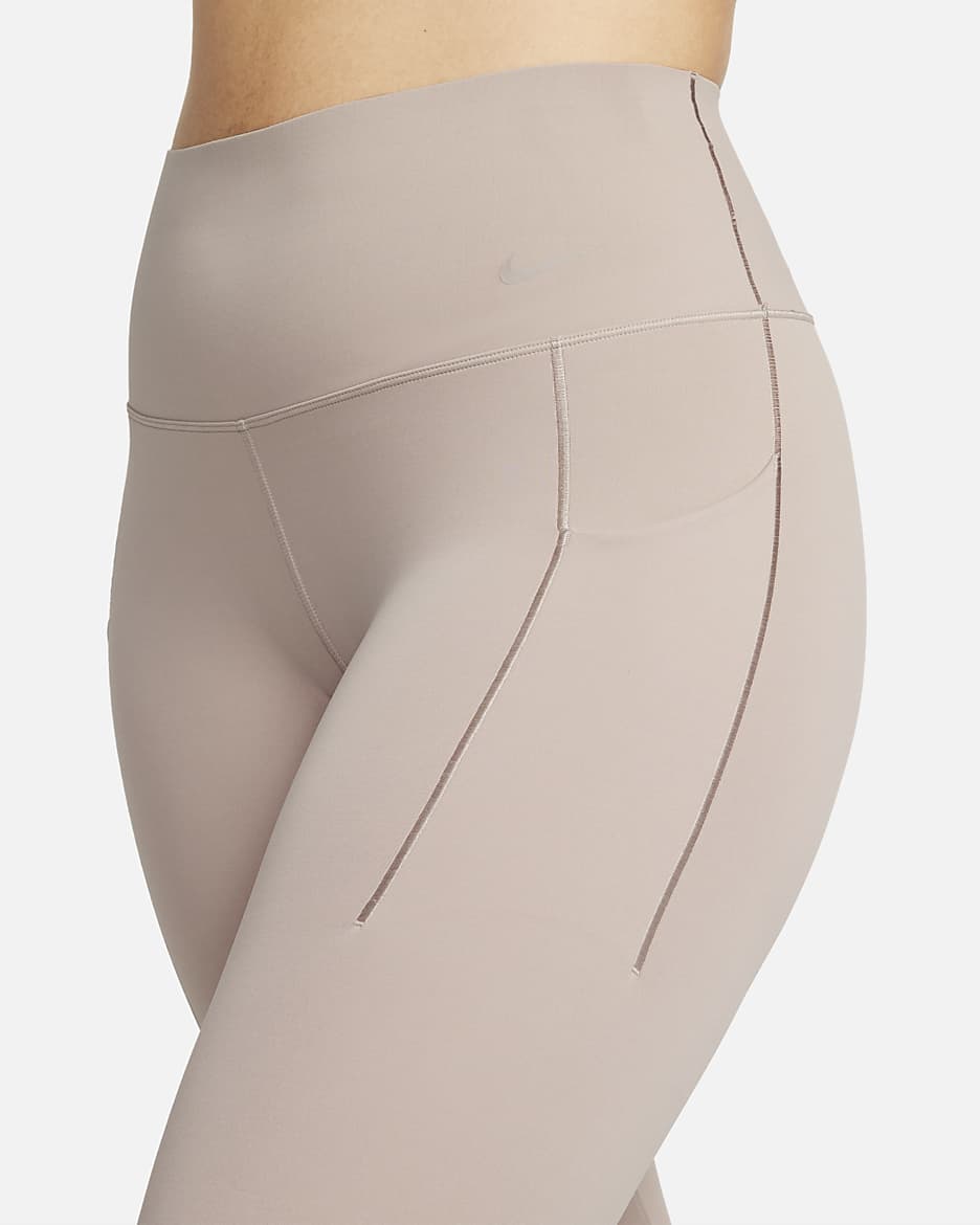 Leggings de 7/8 de tiro alto y sujeción media con bolsillos para mujer Nike Universa - Topo difuso/Negro