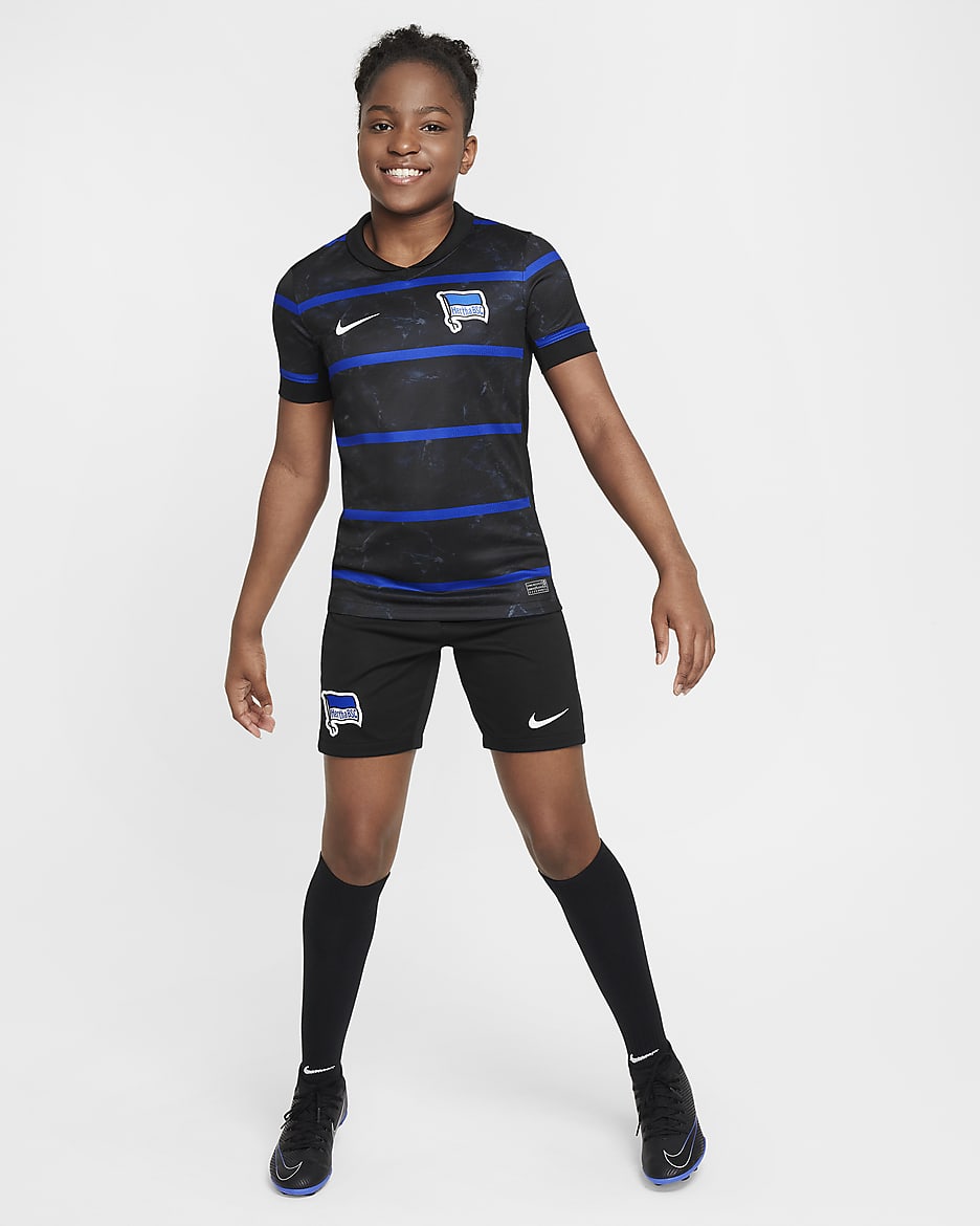 Hertha BSC 2024/25 Stadium Away Nike Replica Fußballtrikot mit Dri-FIT-Technologie für ältere Kinder - Schwarz/Photo Blue/Weiß