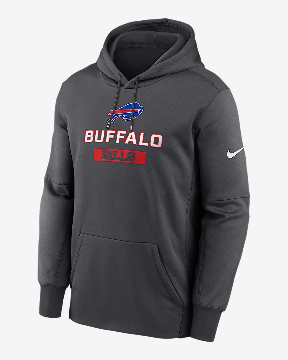 Buffalo Bills Toss Sweep Men’s Nike Therma NFL Pullover Hoodie - Anthracite
