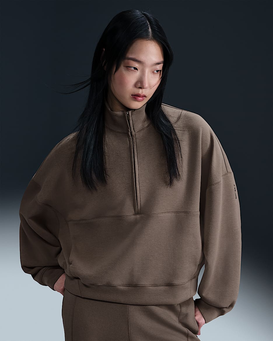 Nike 24.7 ImpossiblySoft Women's Dri-FIT Oversized 1/2-Zip Top - Mink Brown/Ironstone