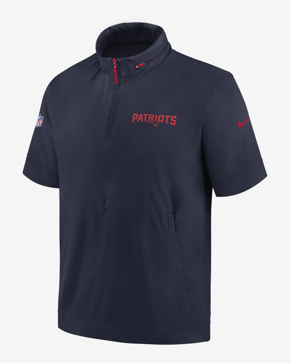 New England Patriots Sideline Coach Men's Nike NFL 1/2-Zip Short-Sleeve Hooded Jacket - Navy