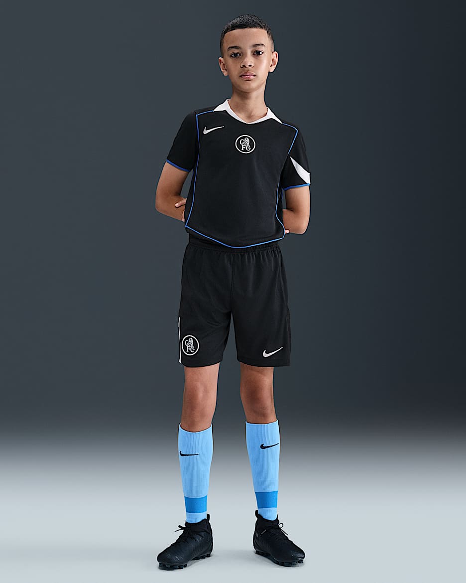 Shorts da calcio replica Nike Dri-FIT Total 90 Chelsea FC 2025/26 Stadium per ragazzo/a – Terza - Nero/Field Silver/Field Silver