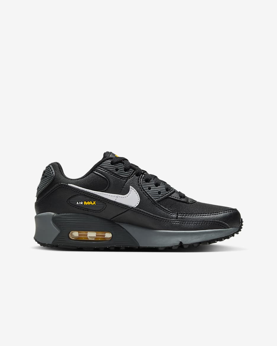 Buty dla dużych dzieci Nike Air Max 90 - Czerń/University Gold/Dark Smoke Grey/Biel