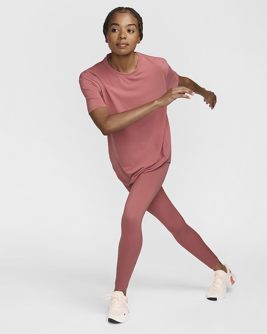 Nike One Relaxed Dri-FIT kortermet overdel til dame - Canyon Pink/Svart