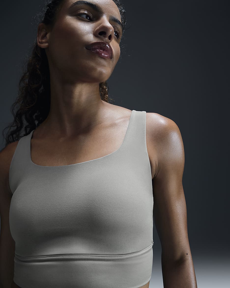 Brassière de sport longue rembourrée à maintien normal Nike Zenvy pour femme - Light Army/Blanc