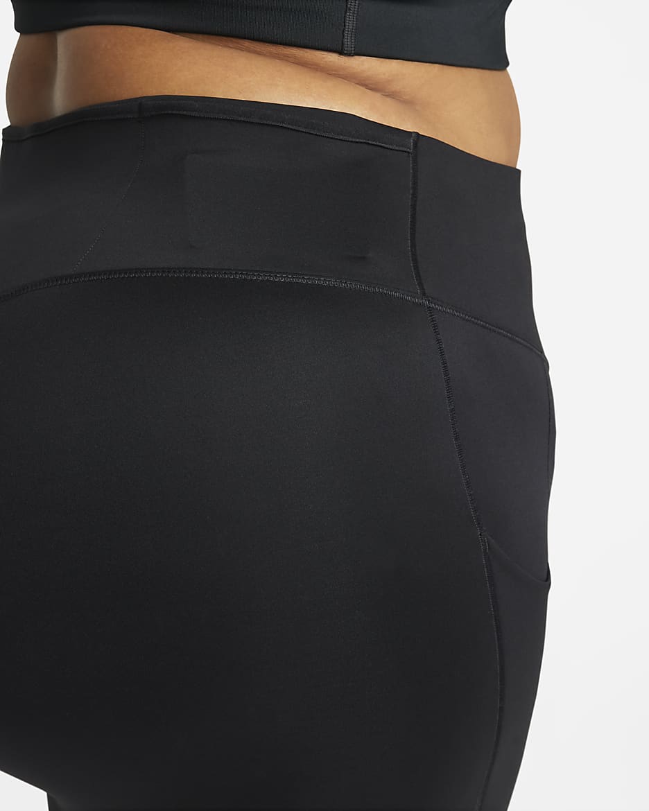 Nike Go leggings i 7/8 lengde med fast støtte, høyt liv og lommer til dame (Plus Size) - Svart/Svart