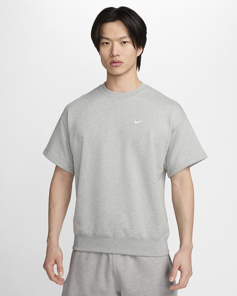 Nike Solo Swoosh Men's Short-Sleeve French Terry Top - Dark Grey Heather/White