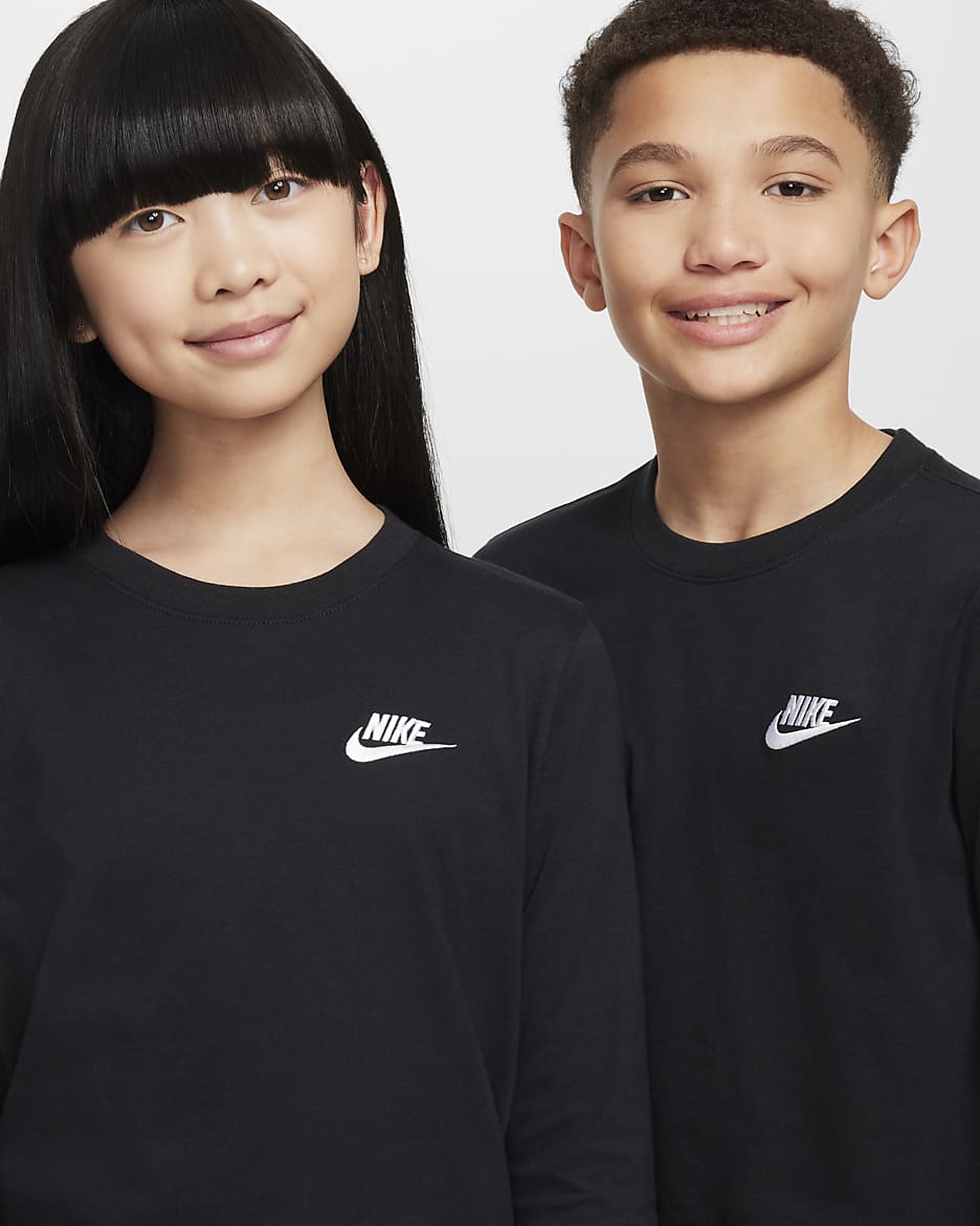 Playera de manga larga para niños grandes Nike Sportswear - Negro