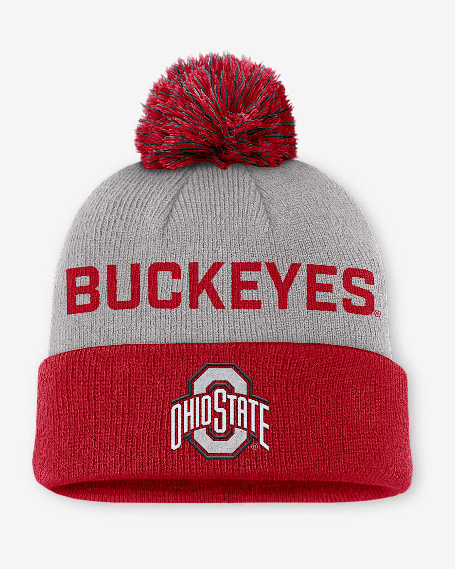 Ohio State Primetime Peak Men's Nike College Cuffed Pom Beanie - Grey