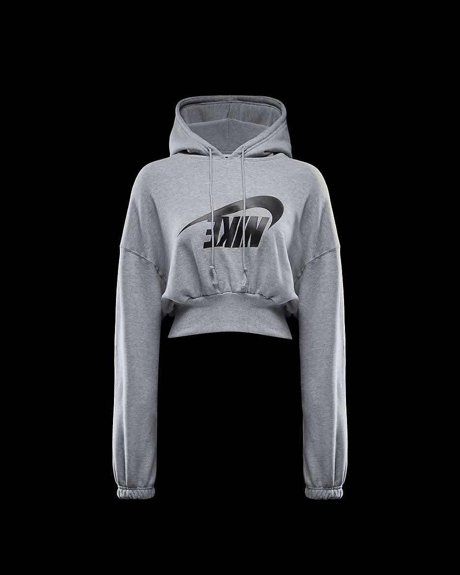 Nike Sportswear Women's Oversized Cropped French Terry Pullover Hoodie - Dark Grey Heather/Black