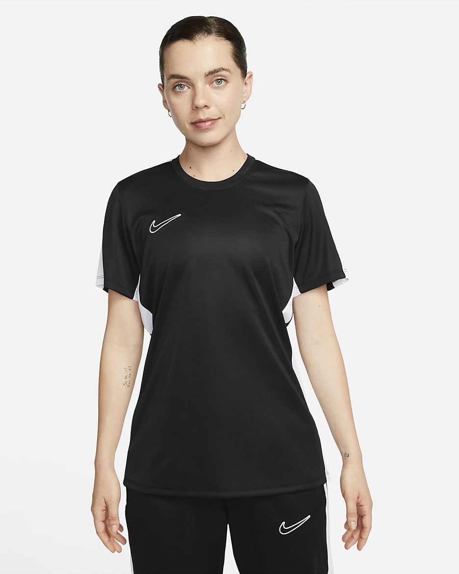 Damka koszulka piłkarska z krótkim rękawem Nike Dri-FIT Academy - Czerń/Biel/Biel