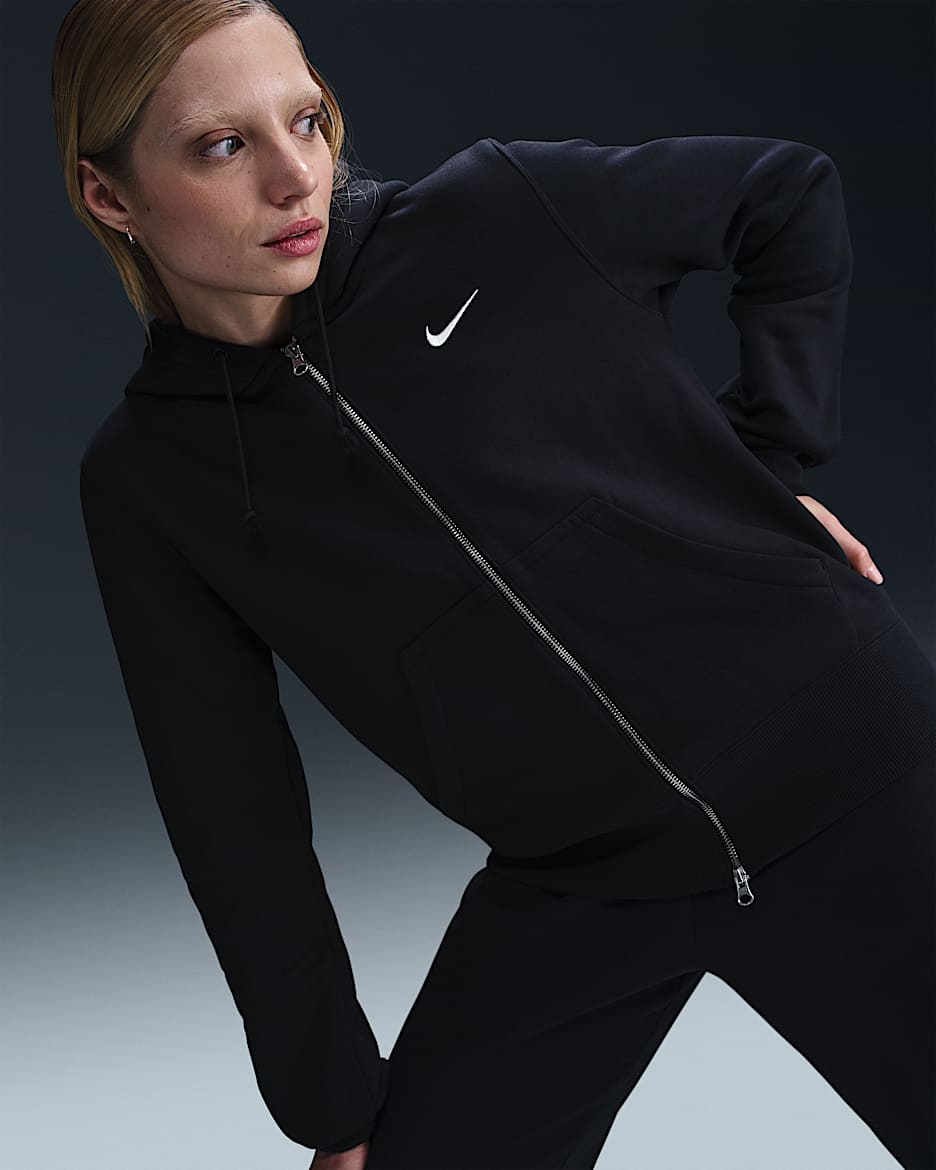 Damska bluza z kapturem i zamkiem na całej długości Nike Sportswear Phoenix Fleece - Czerń/Sail