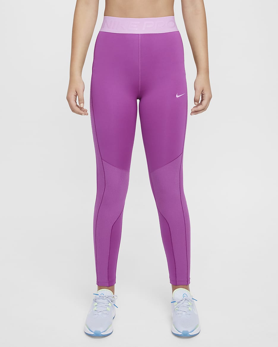 Nike Pro Therma-FIT leggings med mellomhøyt liv til jente - Hot Fuchsia/Svart/Beyond Pink