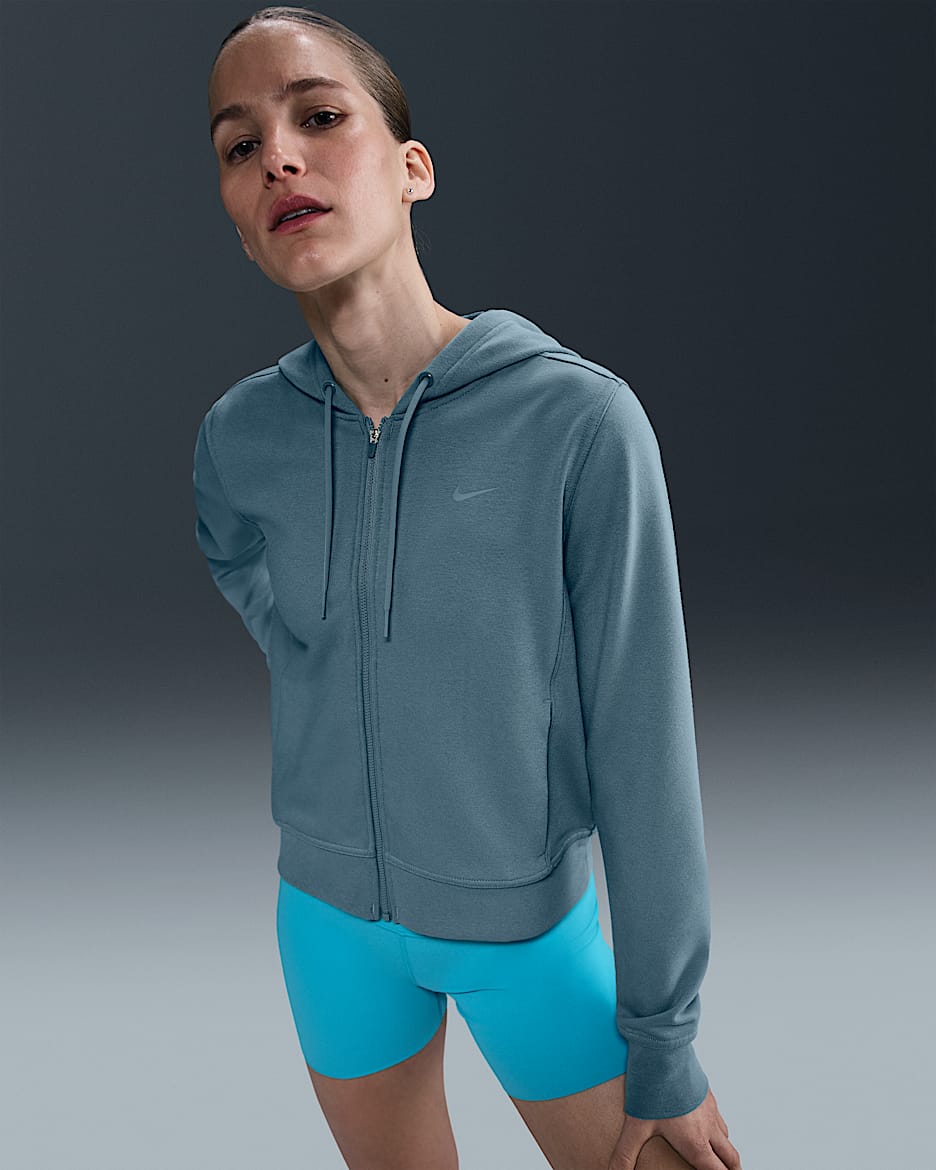 Nike Dri-FIT One Women's Full-Zip French Terry Hoodie - Smoky Blue/Black