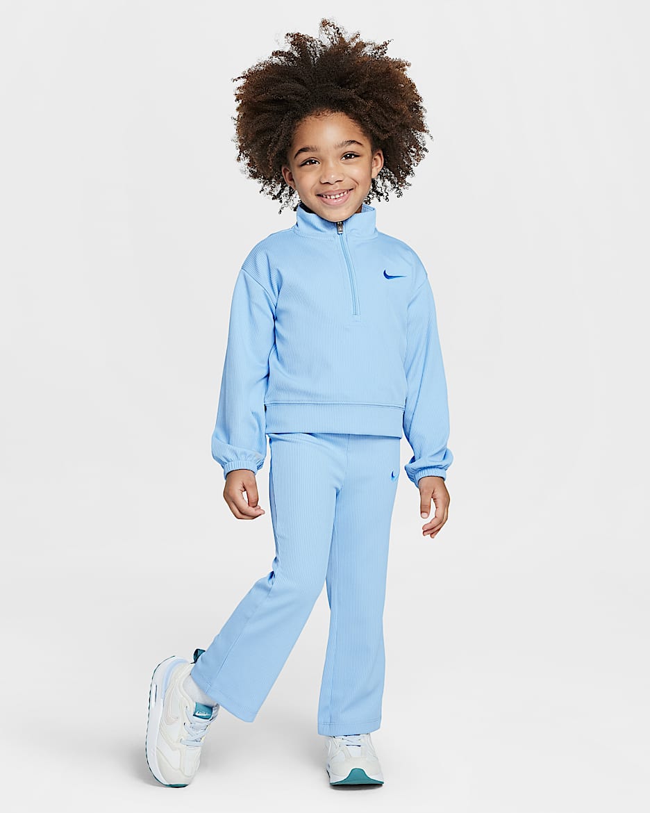   Conjunto de playera y leggings de tela de canalé con cierre de un cuarto infantil Nike Game, Swoosh, Match! - Azul psíquico