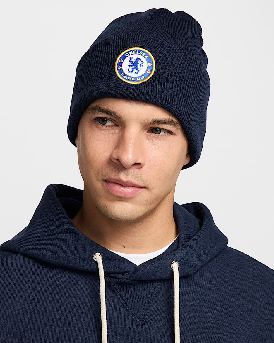 Chelsea F.C. Peak Beanie - Obsidian/White