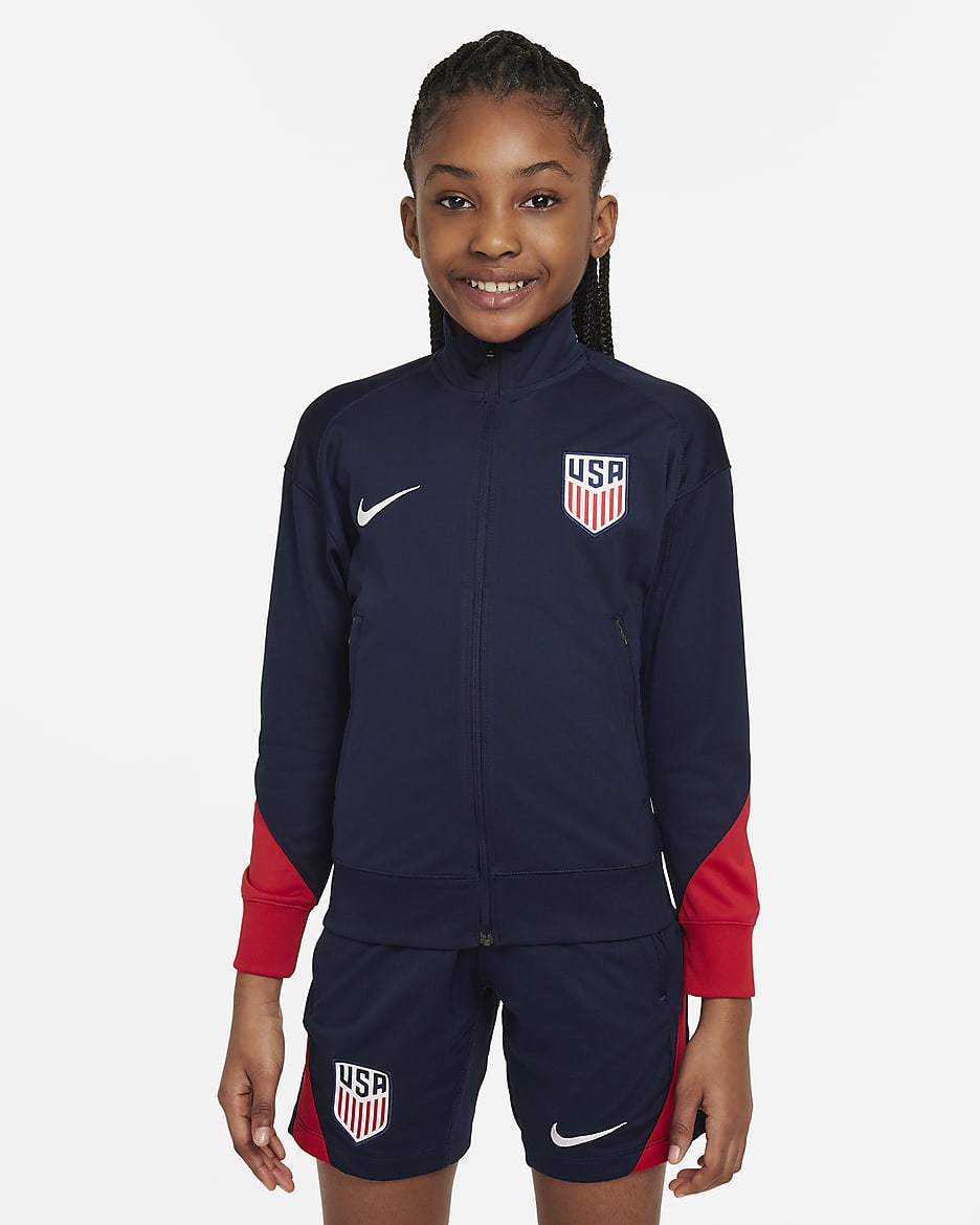 USMNT Strike Big Kids' Nike Dri-FIT Soccer Track Jacket - Obsidian/Sport Red/White