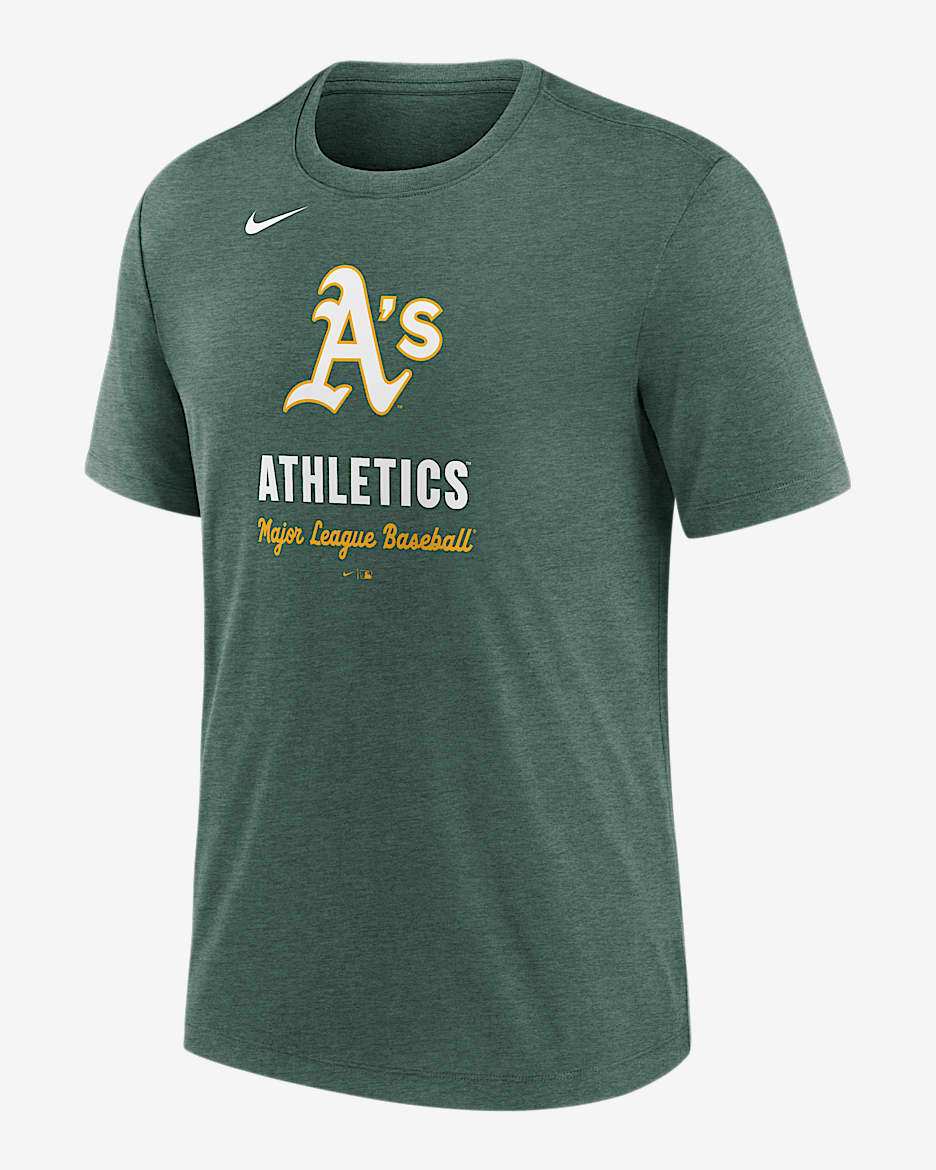 Playera Nike de la MLB para hombre Athletics Logo - Verde jaspeado