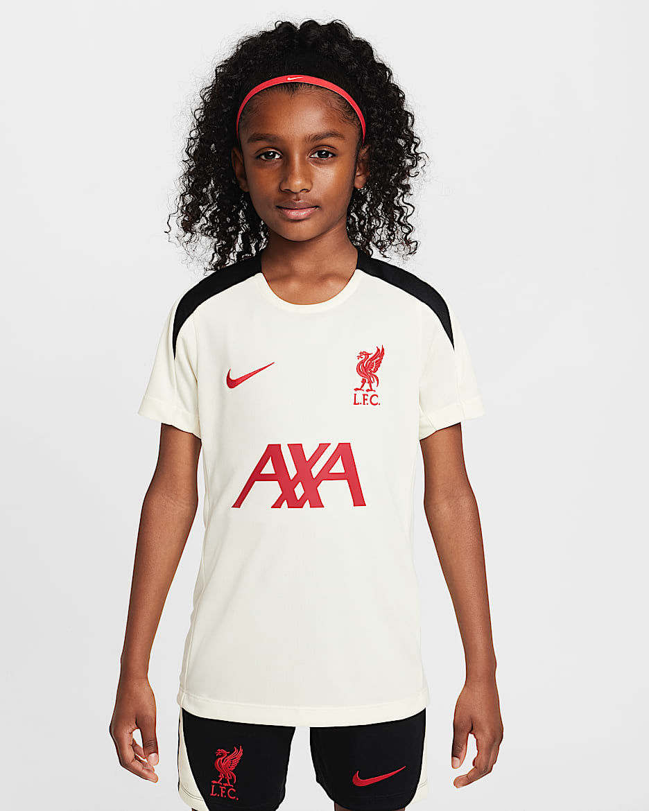 Liverpool F.C. Strike Special Edition Older Kids' Nike Dri-FIT Football Short-Sleeve Knit Top - Coconut Milk/Black/Gym Red