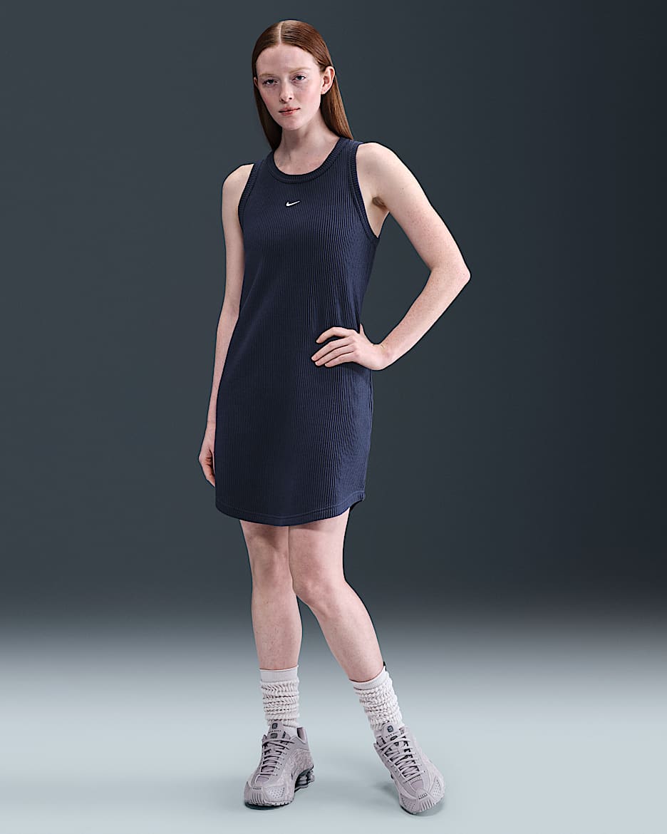 Nike Sportswear Chill Knit tanktopjurk met wafelpatroon - Midnight Navy/Sail