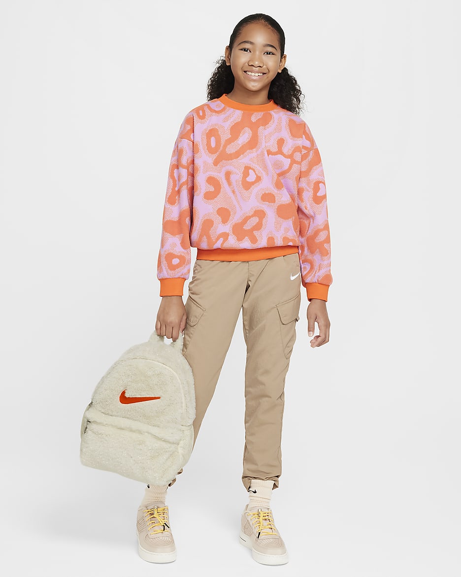 Nike Older Kids' Faux Fur Backpack (11L) - Coconut Milk/Coconut Milk/Safety Orange