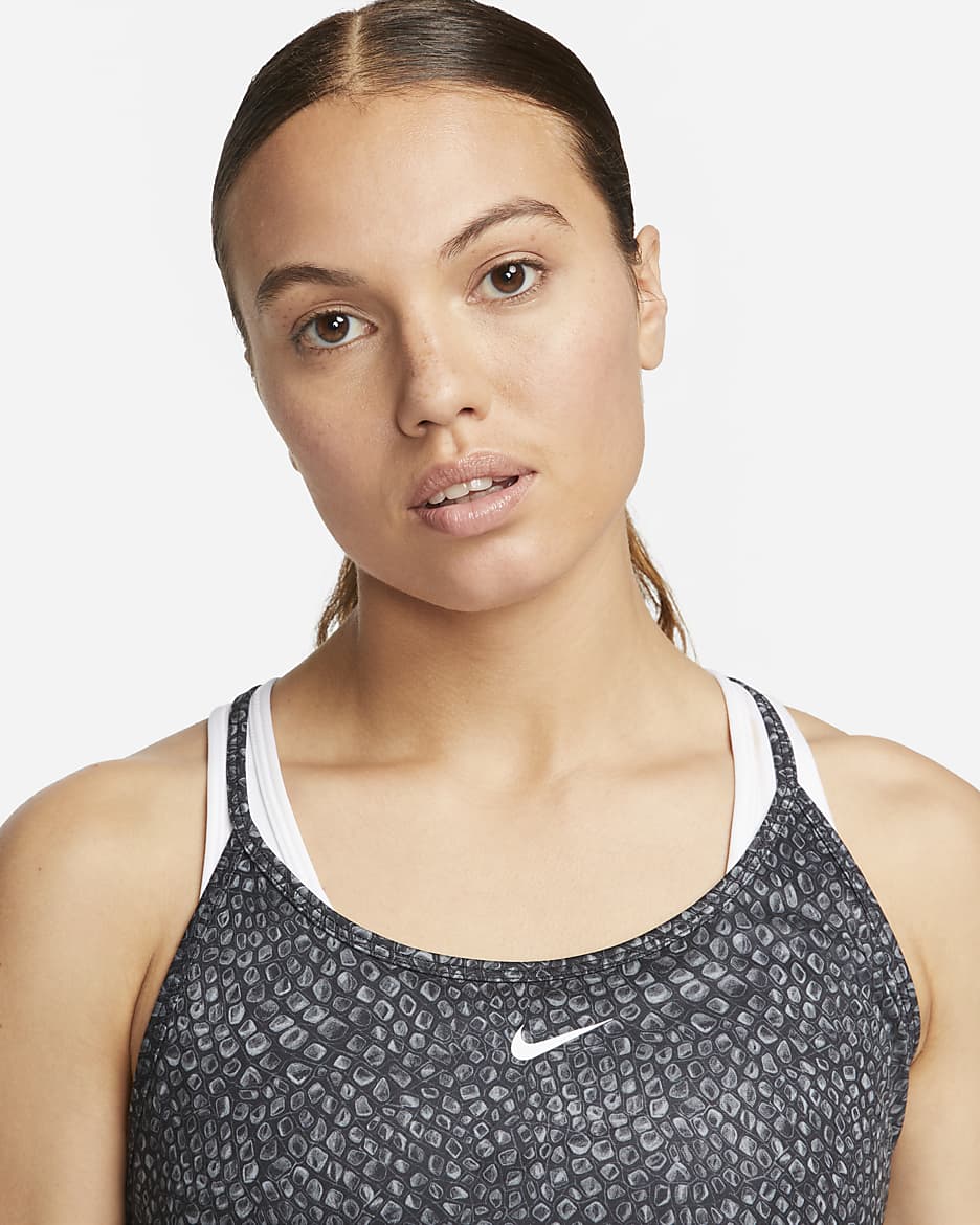 Nike Dri-FIT One kort singlet med trykk til dame - Svart/Hvit/Hvit