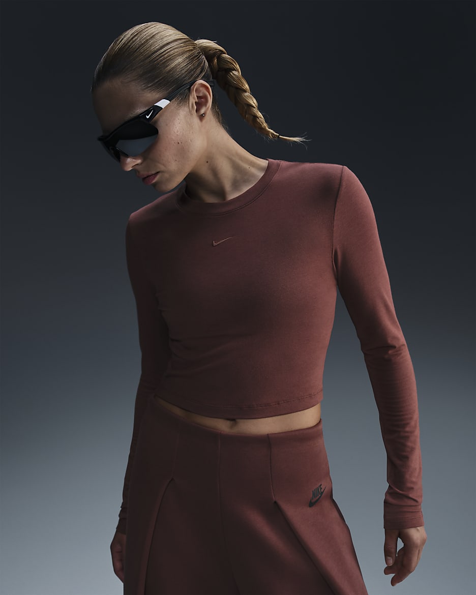 Nike Sportswear Chill Knit Women's Slim Long-Sleeve Cropped Top - Red Sepia/Red Sepia