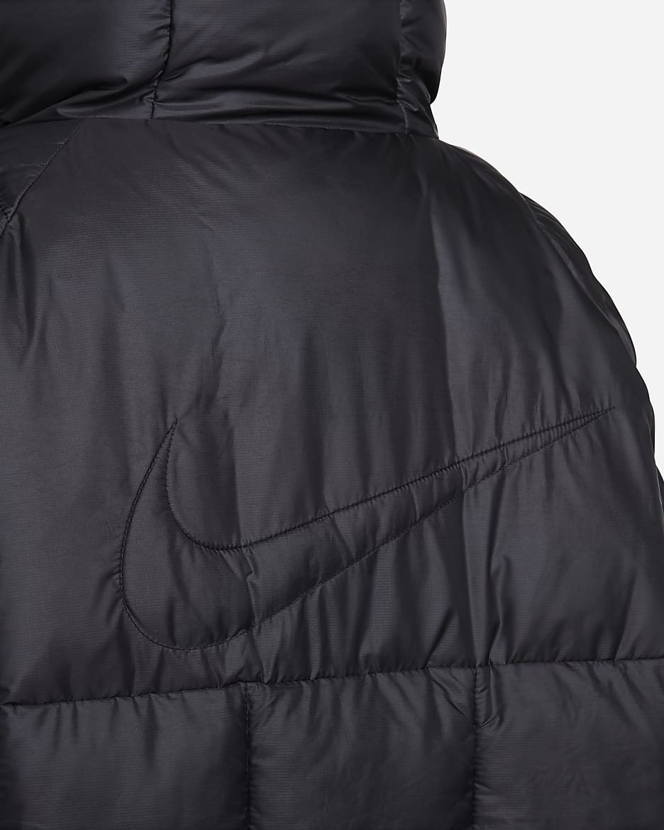 Nike Sportswear Swoosh Puffer PrimaLoft® Jaqueta amb caputxa oversized Therma-FIT - Dona - Negre/Blanc