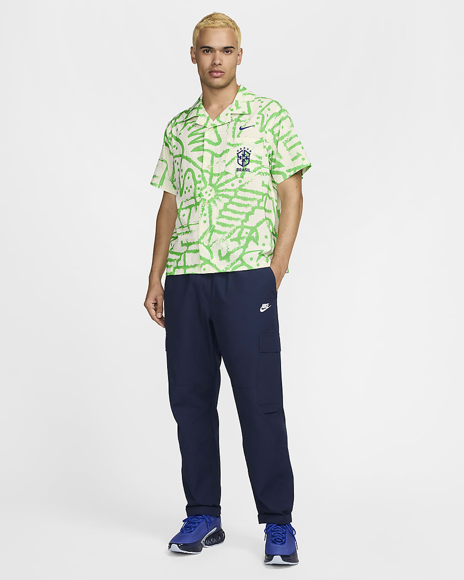 Brazil Nike Short-Sleeve Bowling Shirt - Alabaster/Light Green Spark/Deep Royal Blue