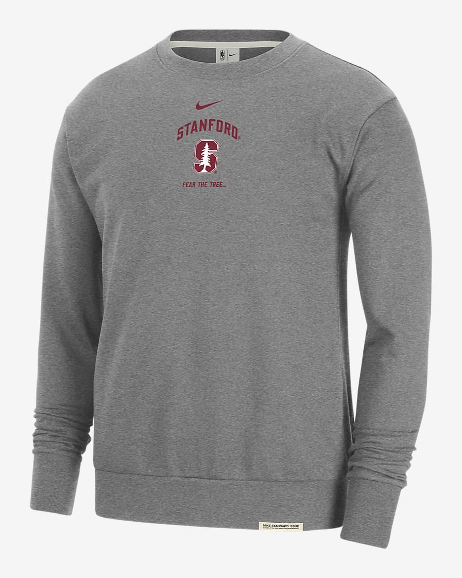 Stanford Standard Issue Men's Nike College Fleece Crew-Neck Sweatshirt - Dark Grey Heather