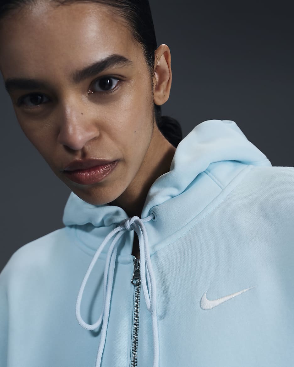 Sudadera con gorro con cierre completo de tejido Fleece oversized para mujer Nike Sportswear Phoenix - Azul glacial/Vela