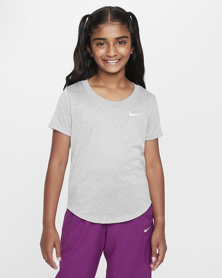 Playera Dri-FIT para niña talla grande Nike - Gris rugoso/Plata liso/Jaspeado