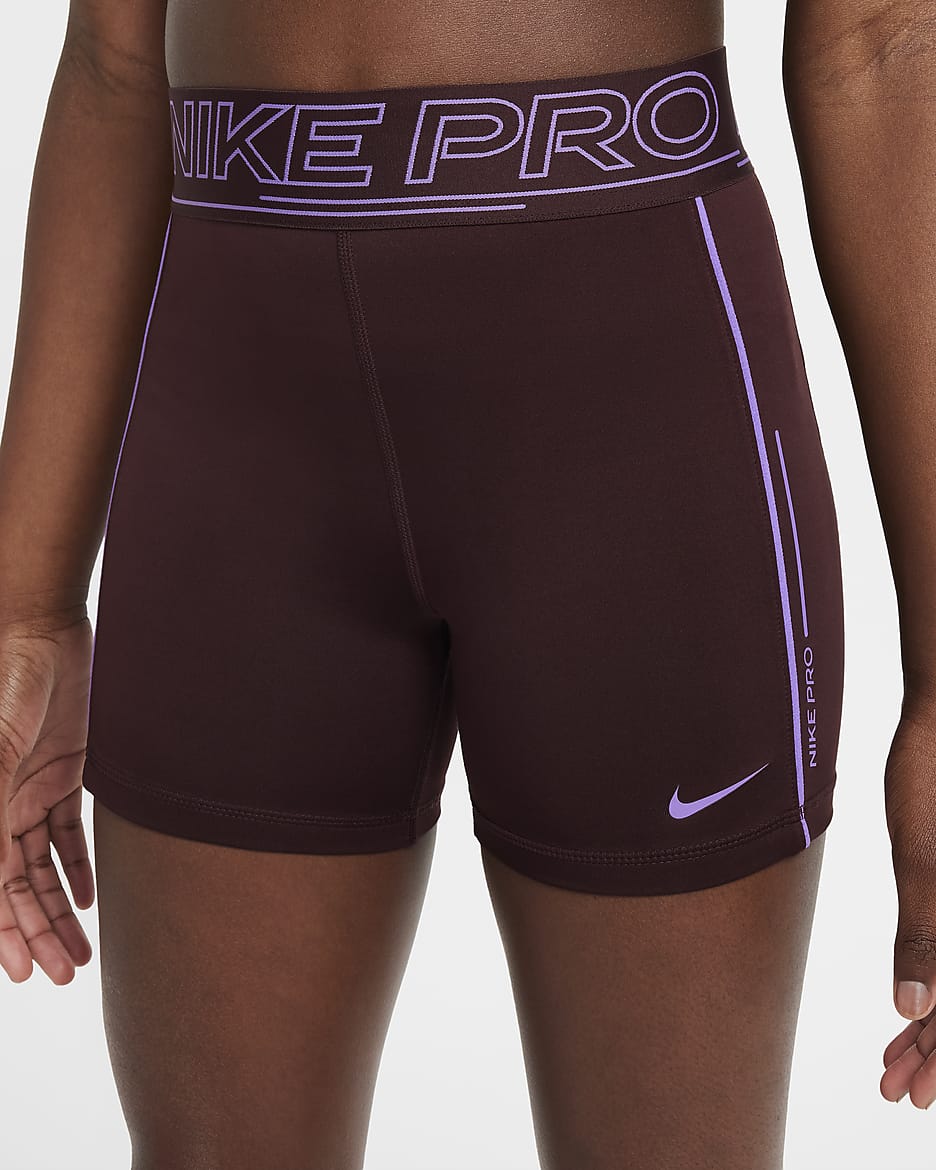 Nike Pro Dri-FIT-shorts til piger (7,6 cm) - Burgundy Crush/Black Raspberry/Black Raspberry