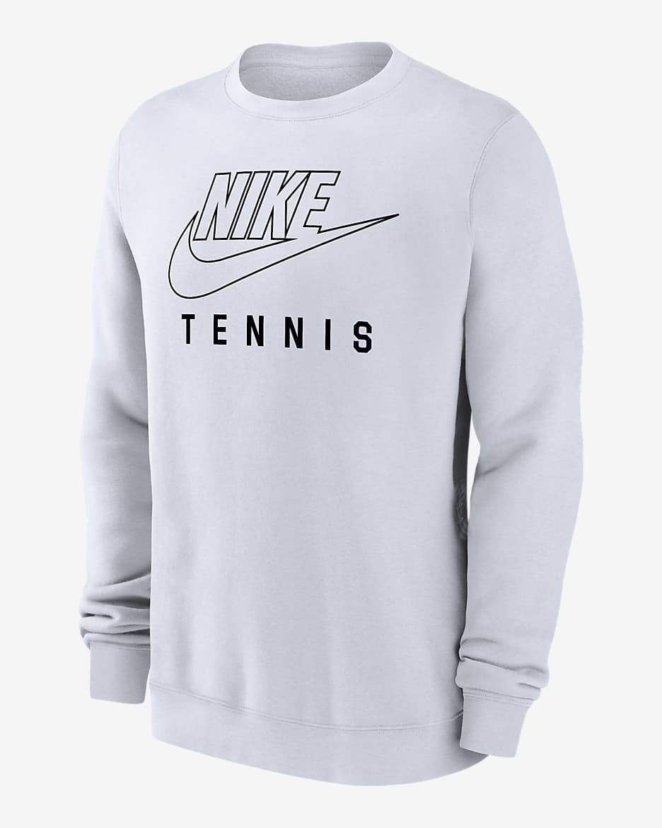 Nike Swoosh Club Fleece Men's Tennis Pullover Crew-Neck Sweatshirt - White