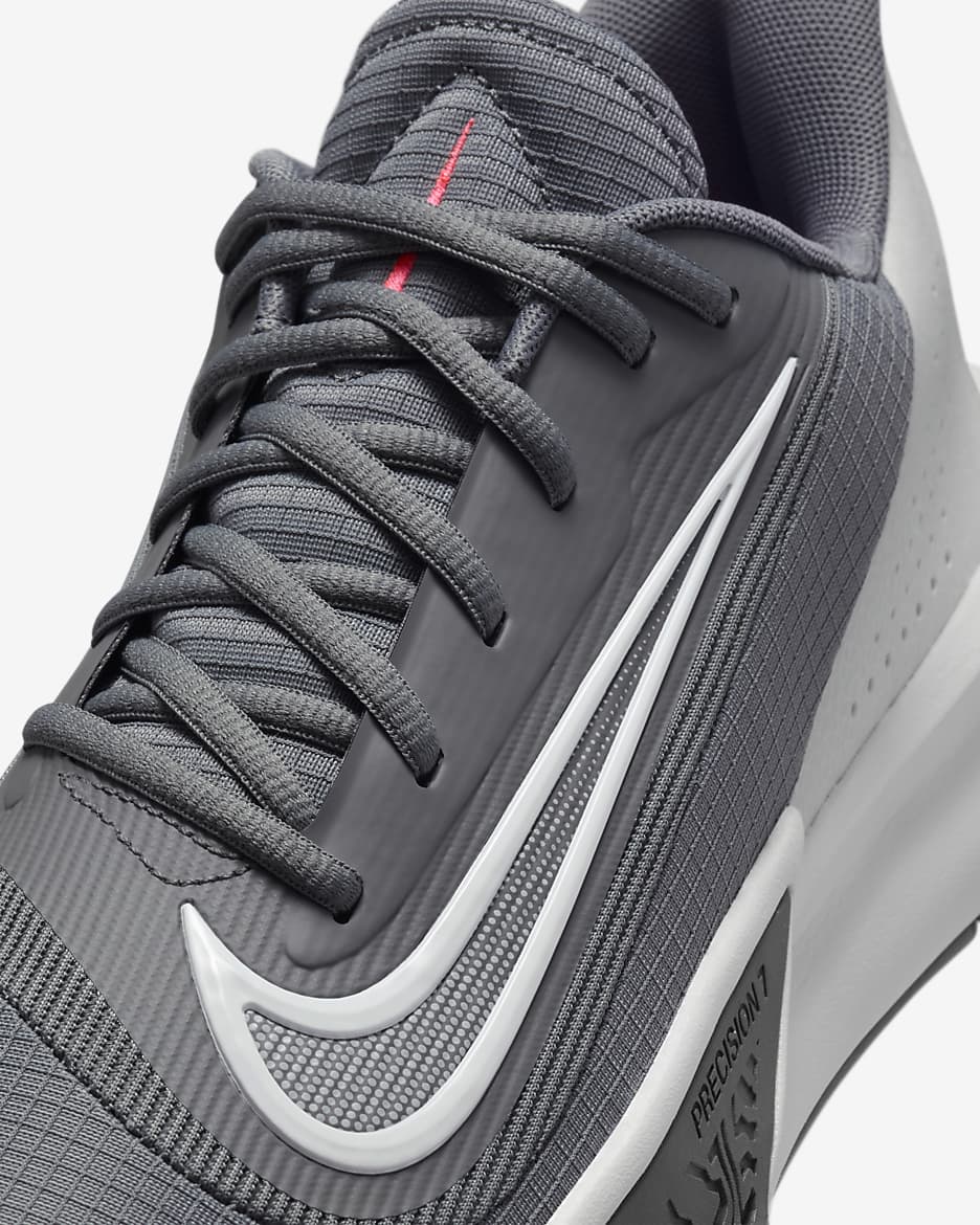 Tenis de básquetbol Nike Precision 7 - Gris humo/Gris hierro/Ponche cálido/Polvo fotón