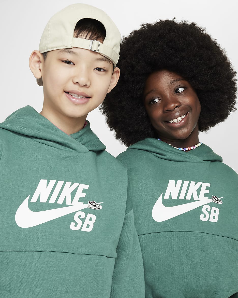 Nike SB Icon Fleece EasyOn Older Kids' Oversized Pullover Hoodie - Bicoastal/Alchemy Pink/White